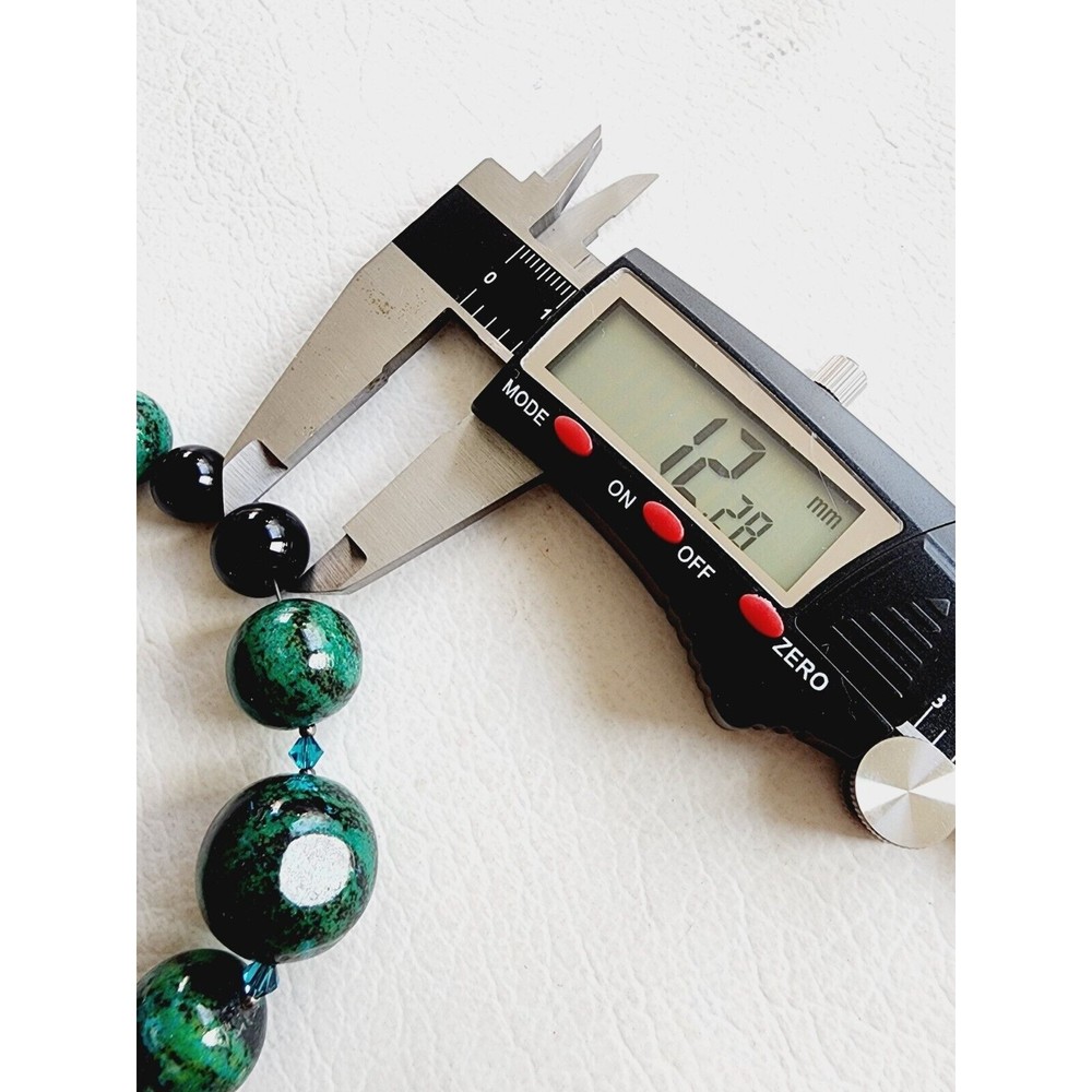 Vintage Sterling Graduated Beaded CHRYSOCOLLA ONYX Necklace - Picture 8 of 10